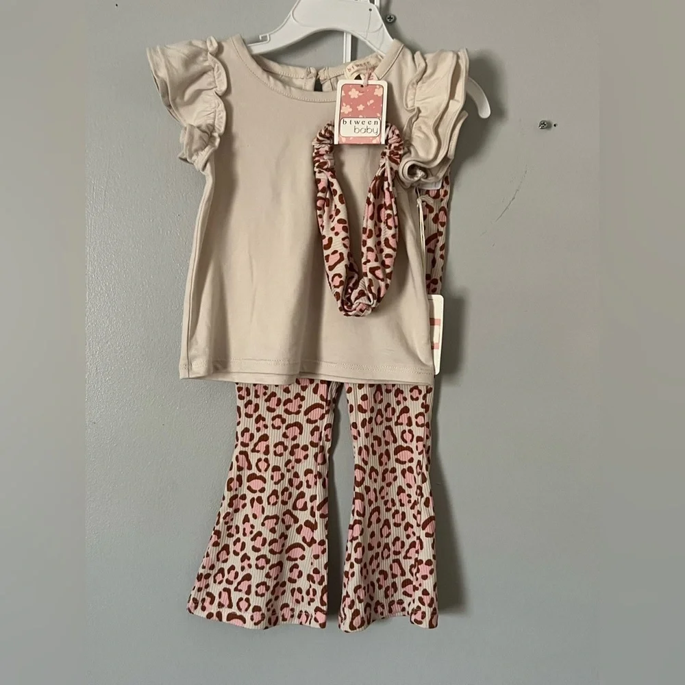 Adorable Beige Leopard Print Kids Dress Set
